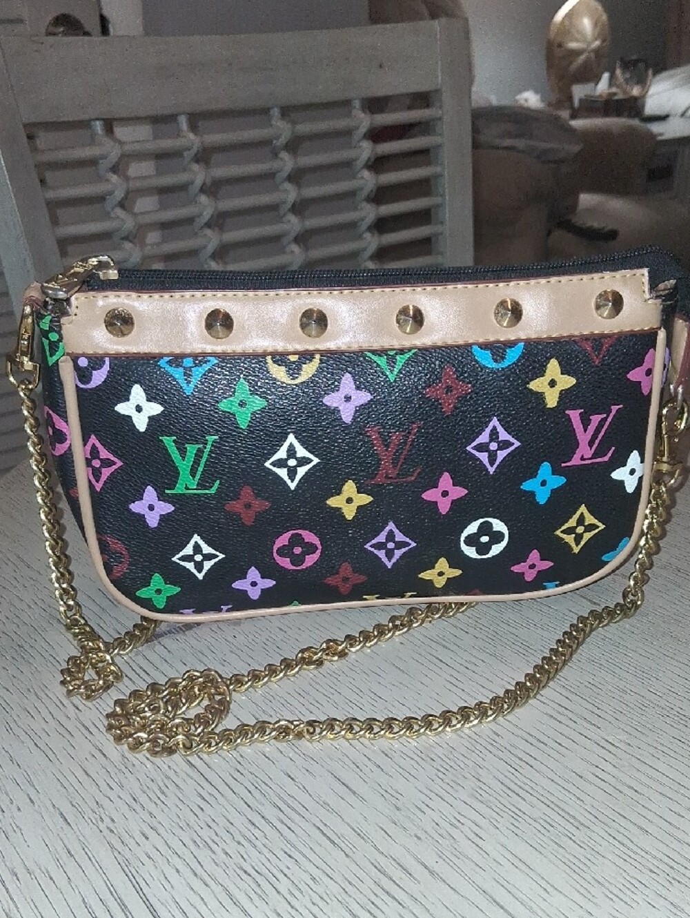 Black Multicolor Monogram Mini Bag with Gold Chain. Last Markdown. Firm Price - Picture 4 of 15